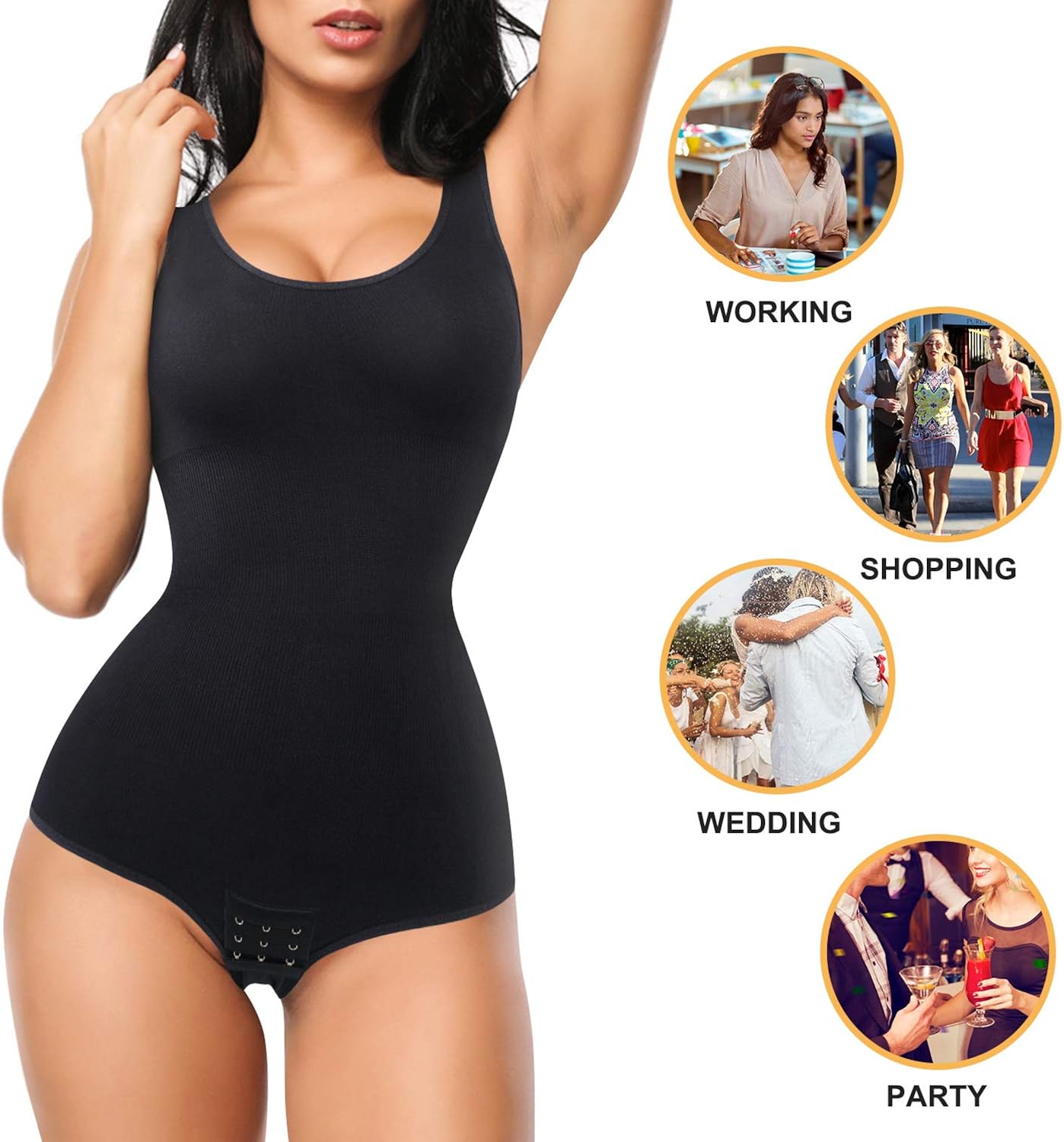 Nebility Women Waist Trainer Bodysuit Slim Full Body Shapewear Seamless Round Neck Jumpsuits Tummy Control Tops: Clothing