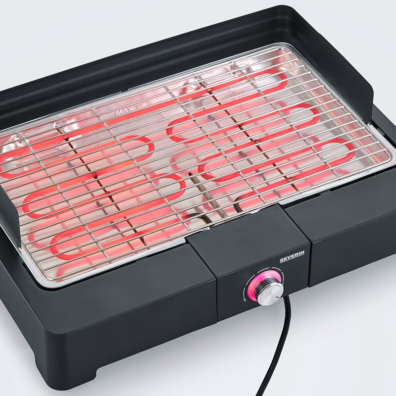 Churrasqueira de mesa severin com grelha em aço inox para uso interno e externo, churrasqueira elétrica com início rápido, mini churrasqueira sem risco de queimaduras, preta, pg 8565