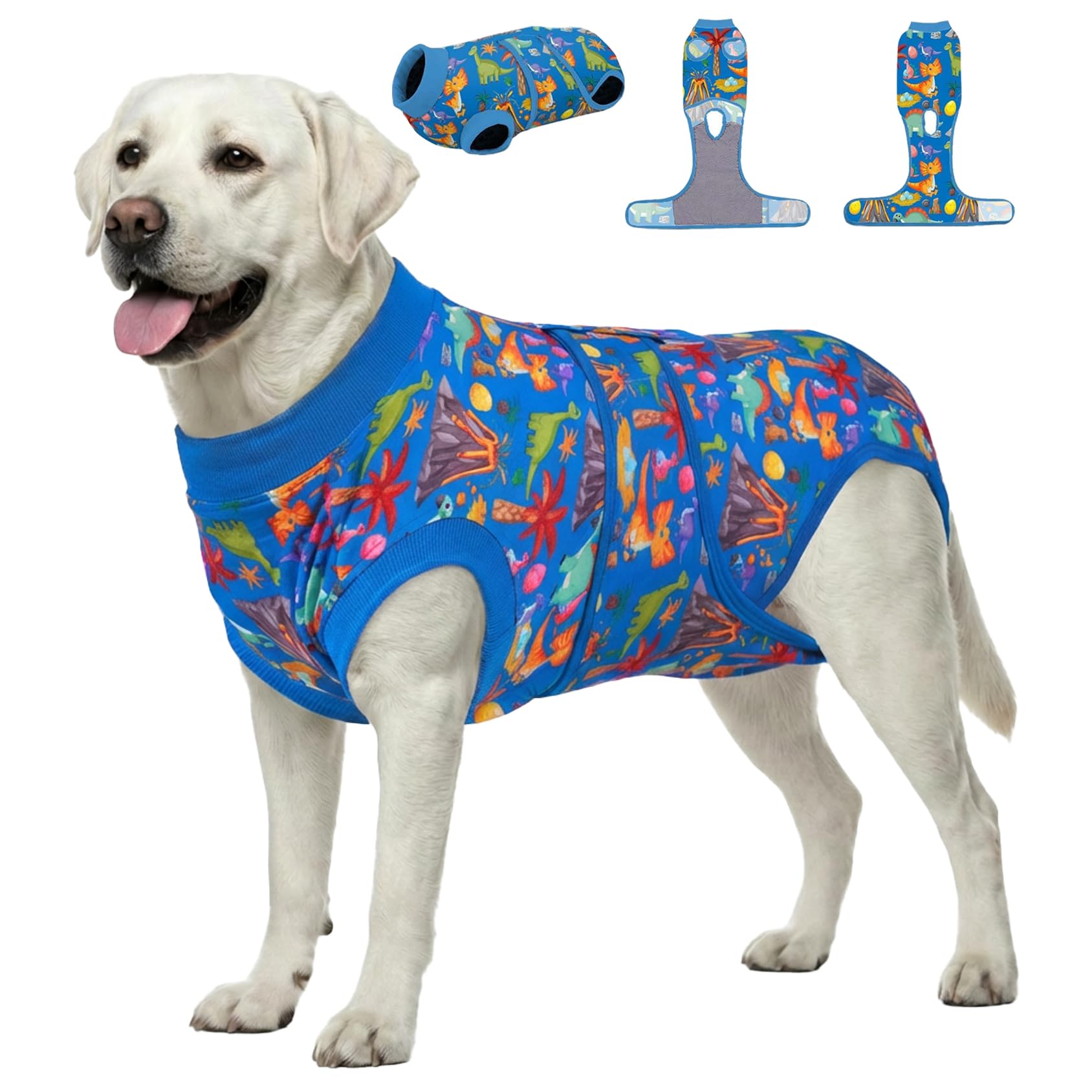 PetWarm Dog Surgical Suit, Surgery Suit for Dogs, Onesie for Dogs, Anti-Licking Dog Surgical Recovery Pajamas, Bodysuit for Abdominal Affected Areas Sensitive Skin Areas, Zoo Pattern, Blue, 2XL