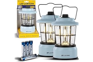 LUXPRO Retro LED Lantern - Battery-Powered Emergency Lantern - Water Resistant - Bright LED Lamp for Indoor & Outdoor Use - Use for Tents, Hiking or Hurricane Prep (Blue, Pack of 2)