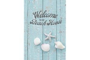 Welcome to our Beach House: Hardcover Guest Book for Vacation Homes Beach Condos Coastal Homes Rentals Lodges and Bed and Breakfasts | Weathered Wood Teal with Shells