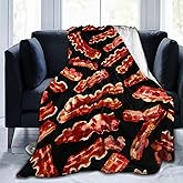 Novelty Bacon Food Flannel Throw Blanket Lightweight Soft Warm Bed Throws for Home Couch Room Sofa Office Travel Camping Dorm Decor Adults Kids Gifts 50x40 Inch