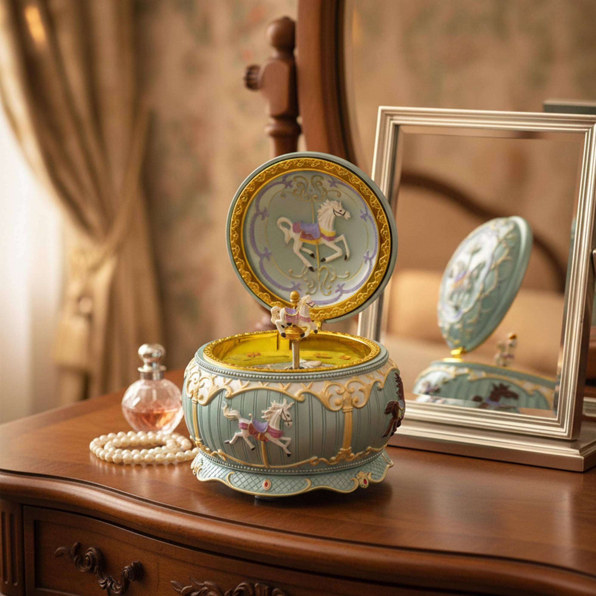 Photo 1 of Carousel Horse Music Jewelry Box Gift for Daughter Girls Wife, Mother Day Birthday Music Box with Lights Play Castle in The Sky Melody