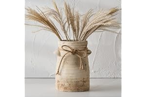 SIDUCAL Ceramic Decorative Flower Vase, 8 Inch Rustic Distressed Pottery Decorative Flower Vase for Home Decor, Ideal Shelf Decor, Bookshelf, Mantle, Entryway, Living Room, Table Decor