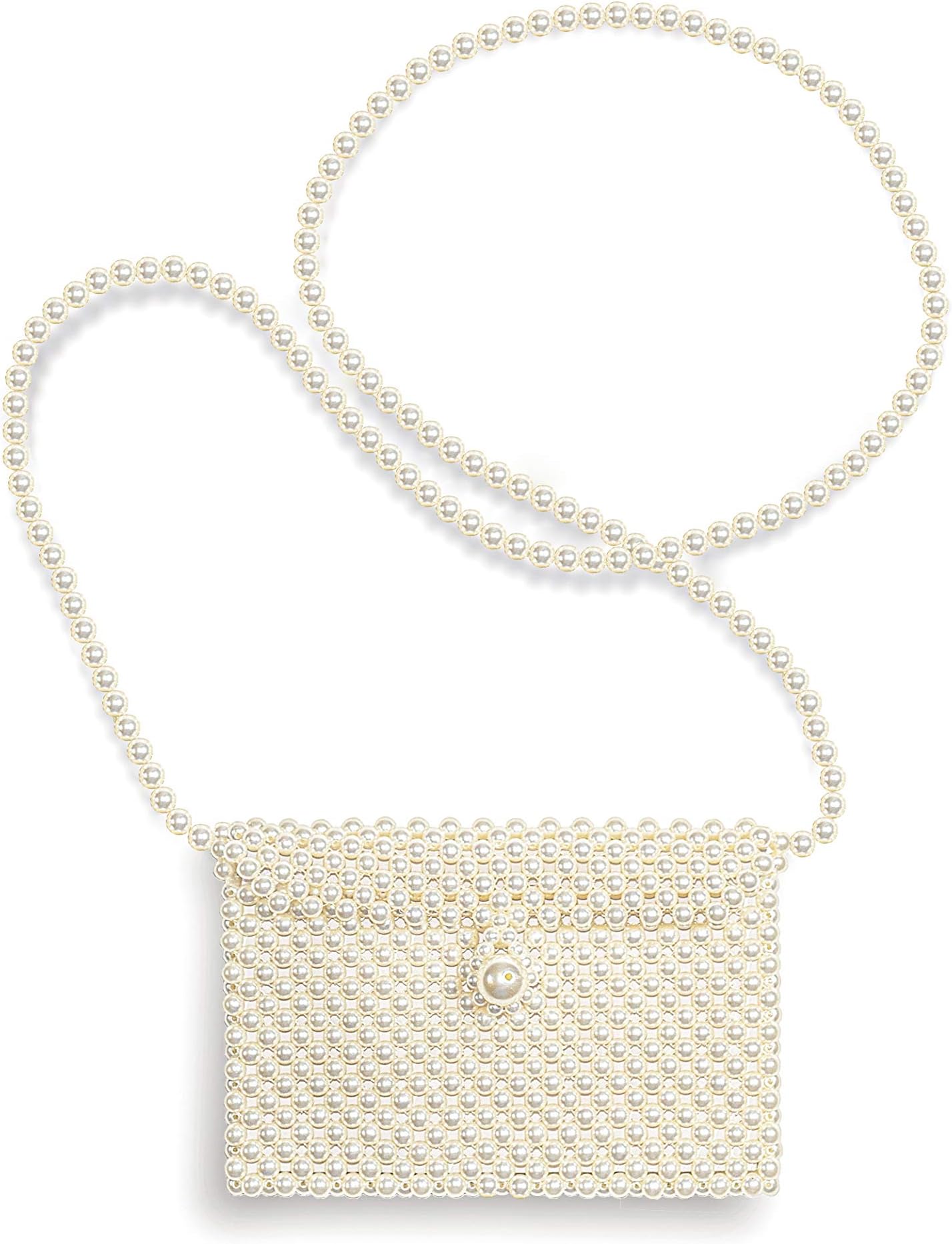 Beaded Pearl Flap Shoulder Acrylic Evening Bag for Women & Girls