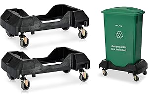 ALPINE INDUSTRIES Alpine 16/23 Gallon Slim Trash Can Dolly 2 Pack - 4 Wheels Rectangular Plastic Rolling Garbage Can Dolly, Trash Can Wheels, Trash Can Roller Base, Commercial Trash Can Cart, Holds Up to 200lbs, Black