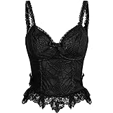 SHENHE Women's Lace Bow Front Spaghetti Strap V Neck Camisole Y2K Goth Crop Top Tank