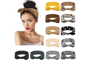 Huachi 12 Pack Bow Headbands for Women Elastic Headwraps Hair Band Knotted Headband Rabbit Ears Turban Fashion Sport Cute Hair Accessories