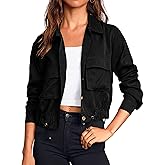 Onedreamer Women's Military Safari Cropped Jackets Button Down Lightweight Oversized Utility Anorak Coat with Pockets