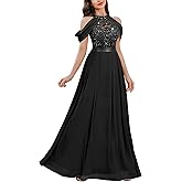 Miusol Women's Classic Lace Sleeveless Sequin Contrast Chiffon Bridesmaid Maxi Dress