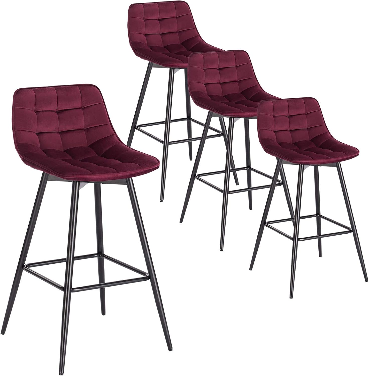 WOLTU Bar Stools Set of 4 PCS Soft Velvet Seat Bar Chairs Breakfast