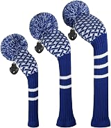 Scott Edward Knitted Golf Club Head Covers 3Pcs Set Driver Fairway Hybrid Blue