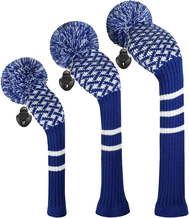 Scott Edward Knitted Golf Club Head Covers 3Pcs Set Driver Fairway Hybrid Blue