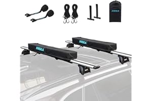 HIKULA 31''Soft Roof Rack Pads for Various Crossbars with Two 15' Premium Scratch Resistant Silicone Buckle, PP Rope,Quick Loop and Storage Bag, for SUPs, Surfboards, Kayaks, Canoes Includes Storage Bag
