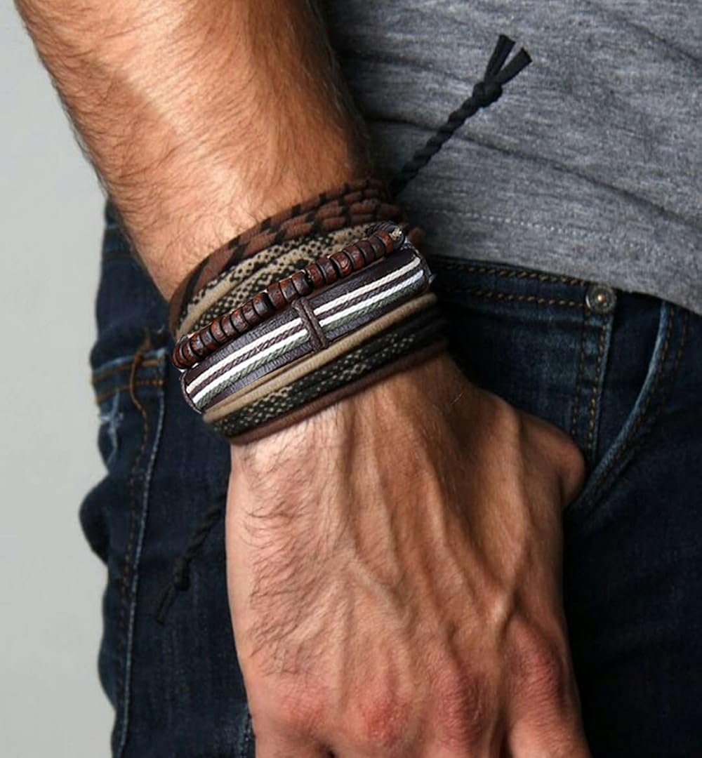 LOLIAS 24 Pcs Woven Leather Bracelet for Men Women Cool Leather Wrist Cuff Bracelets Adjustable: Jewelry