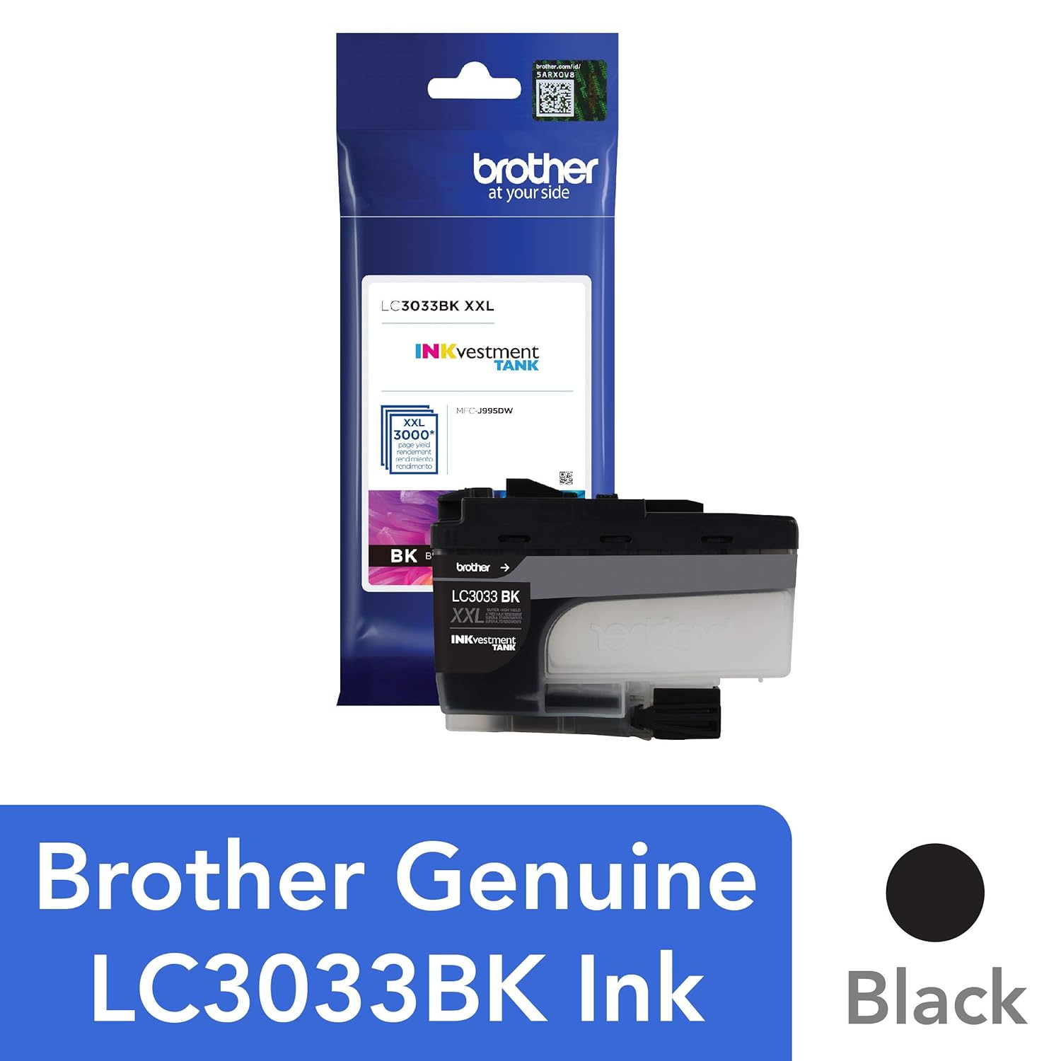 Brother Genuine LC3033BK, Single Pack Super High-Yield Black INKvestment Tank Ink Cartridge, Page Yield Up to 3,000 Pages, LC3033, Amazon Dash Replenishment Cartridge