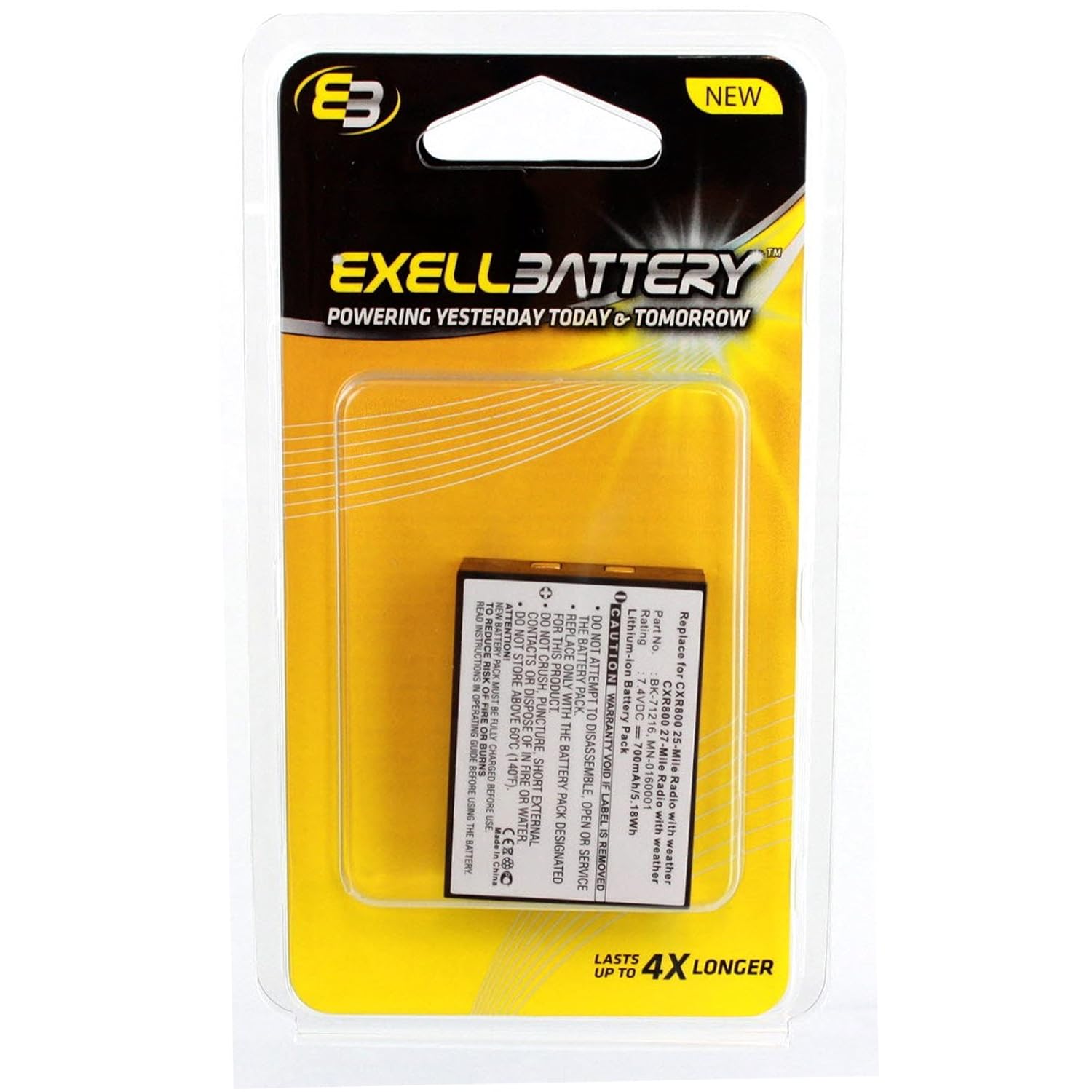 Exell Li-Ion FRS Two-Way Radio Battery Fits Cobra CXR 700, CXR 750, CXR  800, CXR 850, LI3900, LI3950, LI4900, LI5600, LI6000, LI6050, LI6500,  LI6700, ...