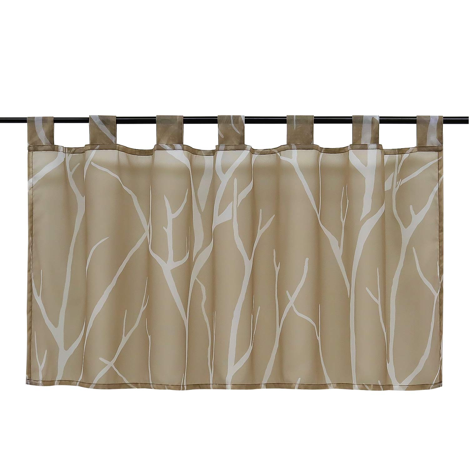 Heichkell Voile Transparent Panel Curtain Modern Loops Short Curtain Printed Tree Branches Kitchen Curtain Sand H x W 60 x 120 cm