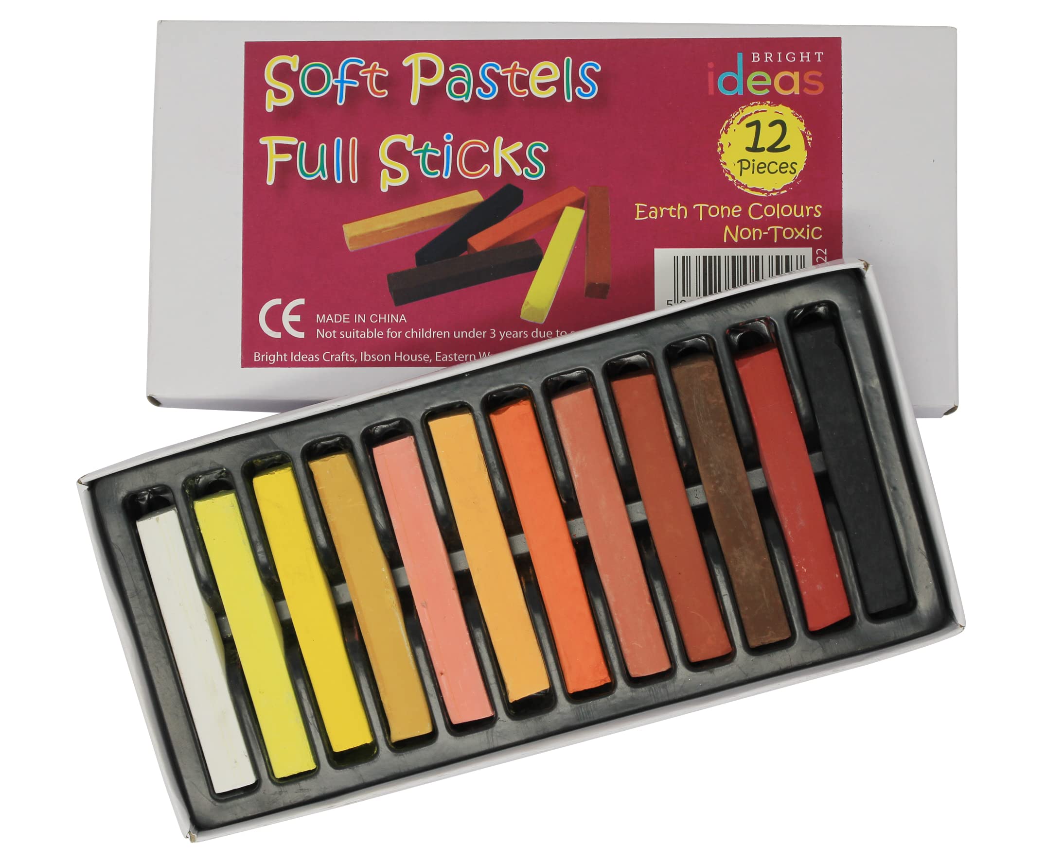 Bright Ideas Soft Pastels – PK12 Assorted Earth-Tone Colours Soft Pastels Full Sticks - Intense Bright Colours - Perfect Oil Pastels for Kids, Artists, Students - Pastels for Paper and Canvas. BI8322.