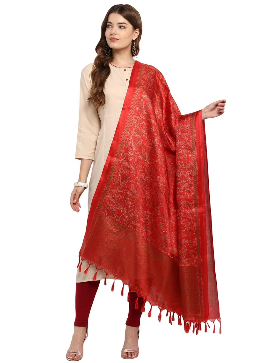 applecreation women's khadi silk dupatts with jhallar (freesize_red_khdpt107a)