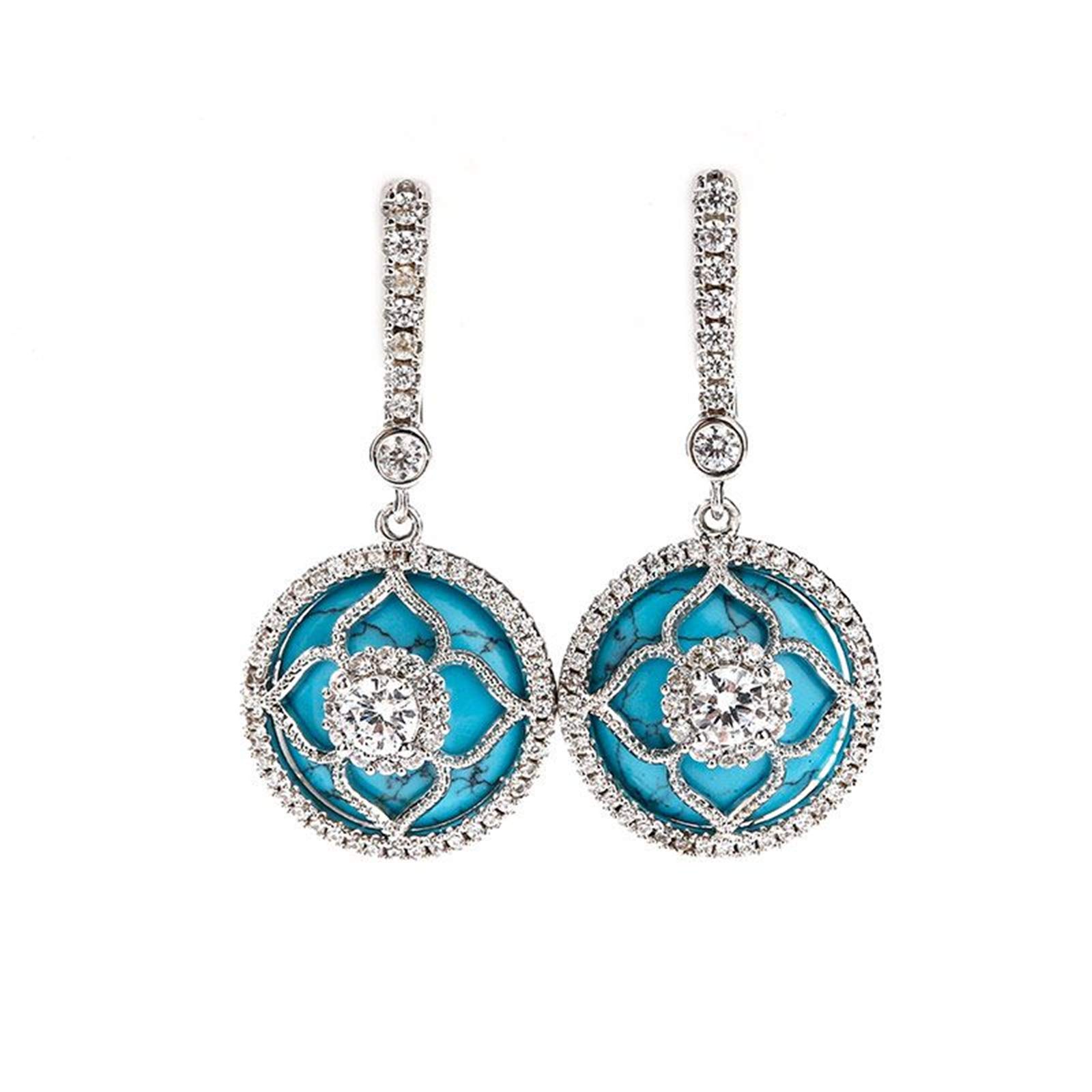 Jeulia"Lucky Choice" Flower Turquoise Sterling Sliver Drop Earrings Fashion Anniversary Engagement W