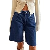 PLNOTME Women's Crossover Denim Shorts Summer Asymmetrical High Waisted Straight Leg Jean Shorts