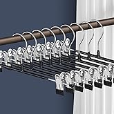 HWAJAN Pants Hangers with Clips for Women 20 Pack Adjustable Heavy Duty Space Saving Skirt Hangers Non-Slip Trousers, Jeans Clothes ,Shorts Black,12Inch