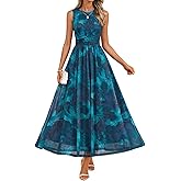 ZESICA Women's Summer Sleeveless Floral Maxi Dress 2026 Casual Crewneck Mesh A Line Flowy Boho Beach Party Long Dresses