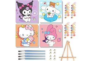 Sretoul 4 Pack Cartoon Paint by Numbers Kit for Kids with Frame - Wooden Easel, Cute Kids Paint by Numbers Ages 4 8 12, DIY Acrylic Oil Painting for Home Wall Decor (8x8 inch)