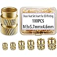 100pcs M3 Brass Threaded Inserts, Metric Knurled Nuts, M3x5.7x4.6 Heat Set Insert for 3D Printing Components and Plastic Part