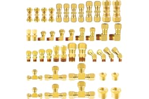 ANRIWT 44PCS Brass DOT Air Fittings Assortment 1/4" 1/8" 3/8" 1/2" Push to Connect Fittings & Quick Connect Tube Air Brake Line Fittings Air Hose Fittings Repair Kit for Truck or Industrial Air System