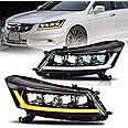 HCMOTIONZ LED Headlights Assembly For Honda Accord 2008 2009 2010 2011 2012 8th Gen 4-Dr Sedan Head Lamps With Sequential Turn Signal DRL Animation…