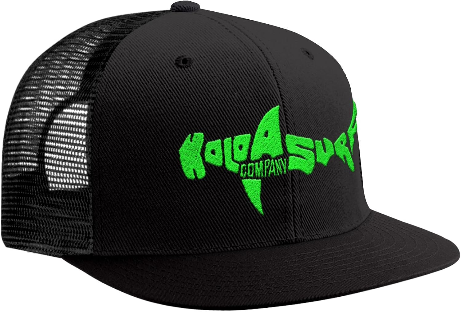 Koloa Shark(tm) Mesh Back Trucker Hat in Black with Green Logo