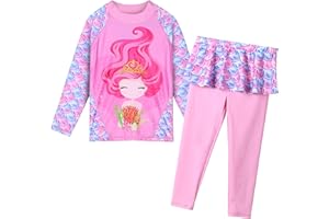 TFJH E Girls Long Sleeve Swimsuits Skirt 2-Pieces Rash Guard Set Sun Protection UV 50+