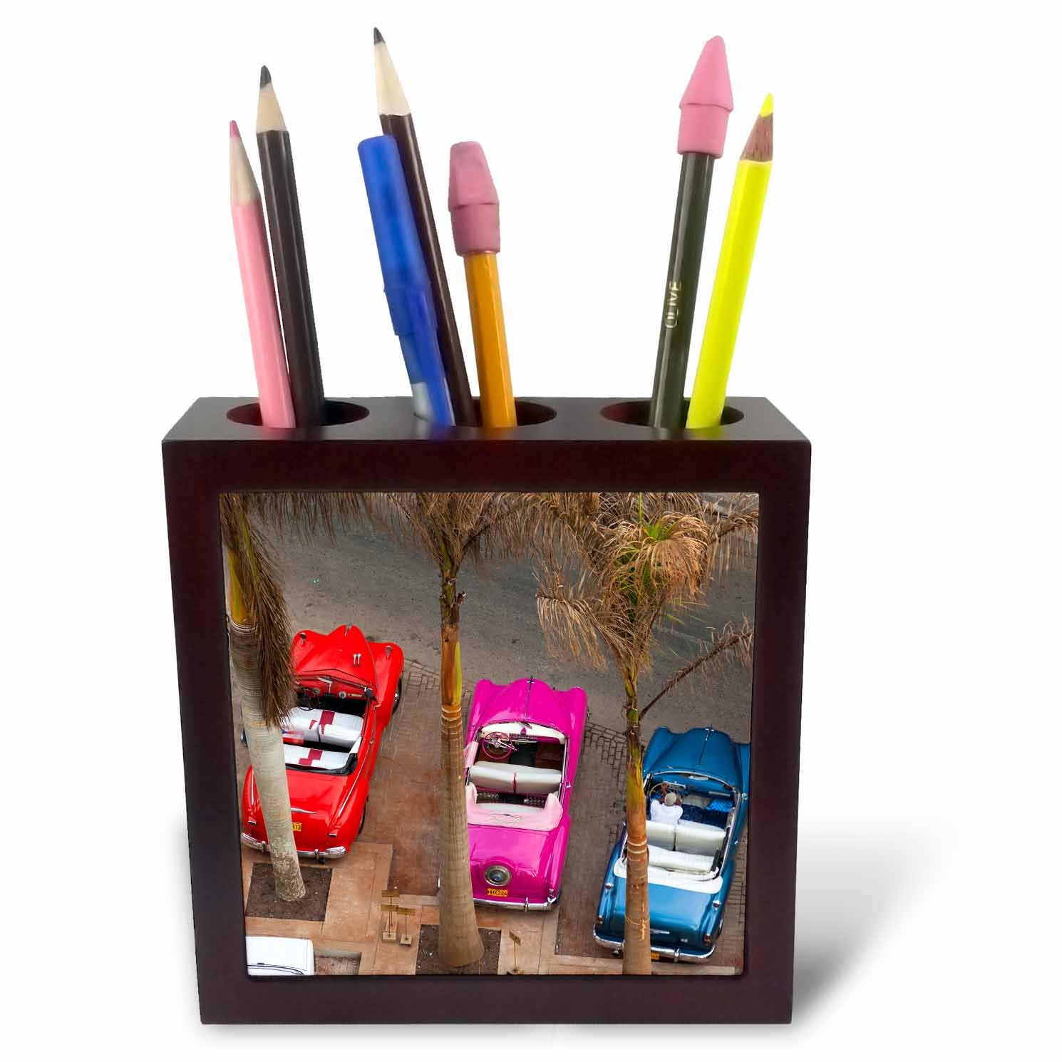 3dRose Cuba, Havana Overhead View of Colorful Classic Cars - Tile Pen Holder, 5-Inch (Ph_257373_1)