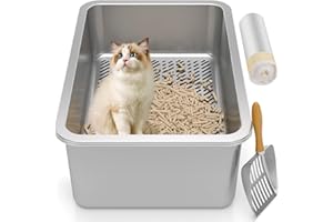 PAULMELE XXL Stainless Steel Sifting Litter Box for Big Cats,Metal Sifting Cat Litter Box for Wood Pine Pellets,Extra Large Sifter Litter Pan System,Odor Control,Easy to Clean,with Liners and Metal Scoop