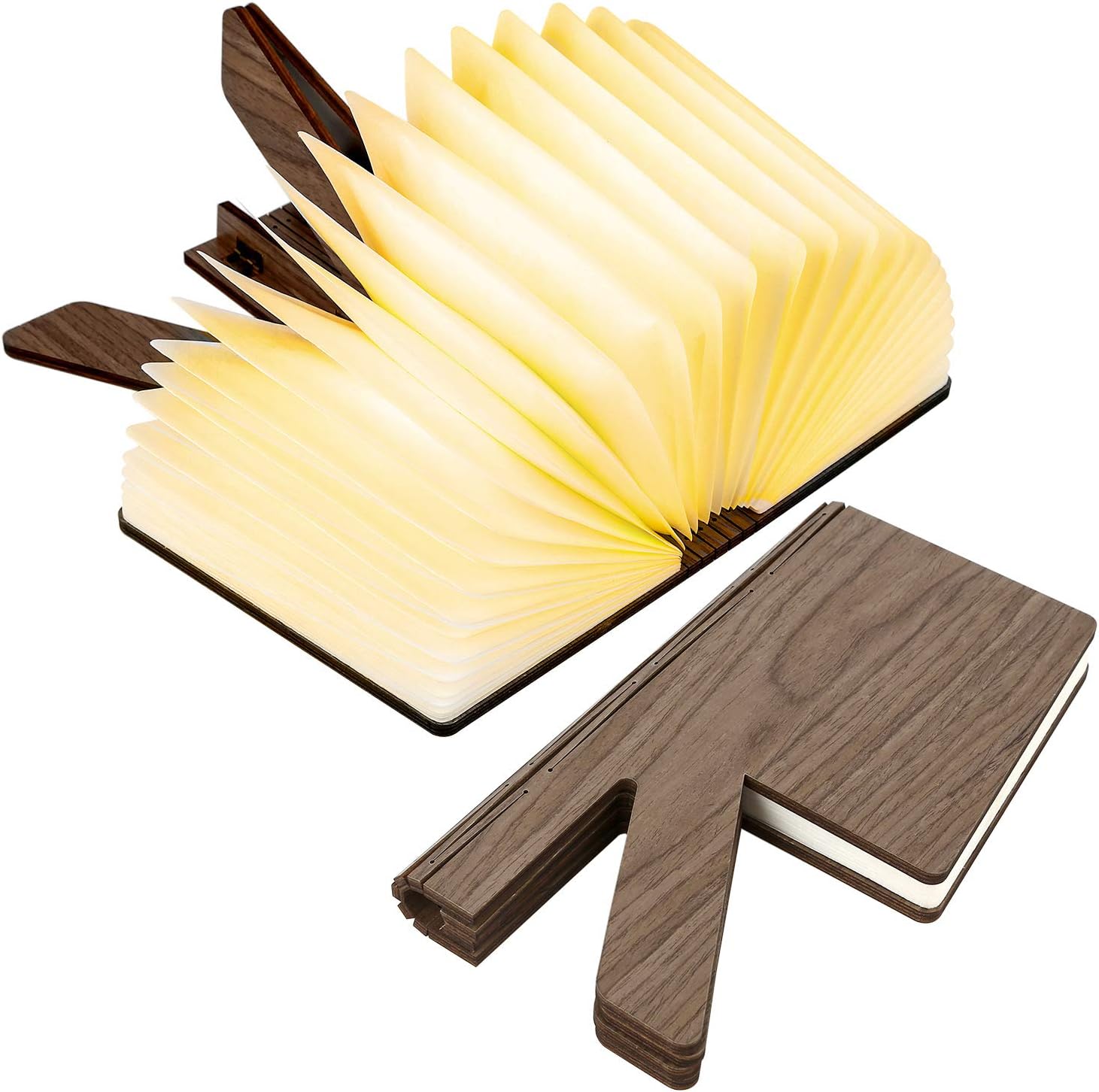 Wooden Folding Book Lamp, USB Rechargable R Shaped Lightening Book Warm/Cool White Lighting Changeable,Hard-Wearing and Water-Resistant Tyvek Paper, Desk Table Lamp for Decor