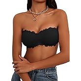 Luna & Sun Women's Strapless Lace Bandeau Padded Tube Top Bralette, with Back Hook and Eye Closure