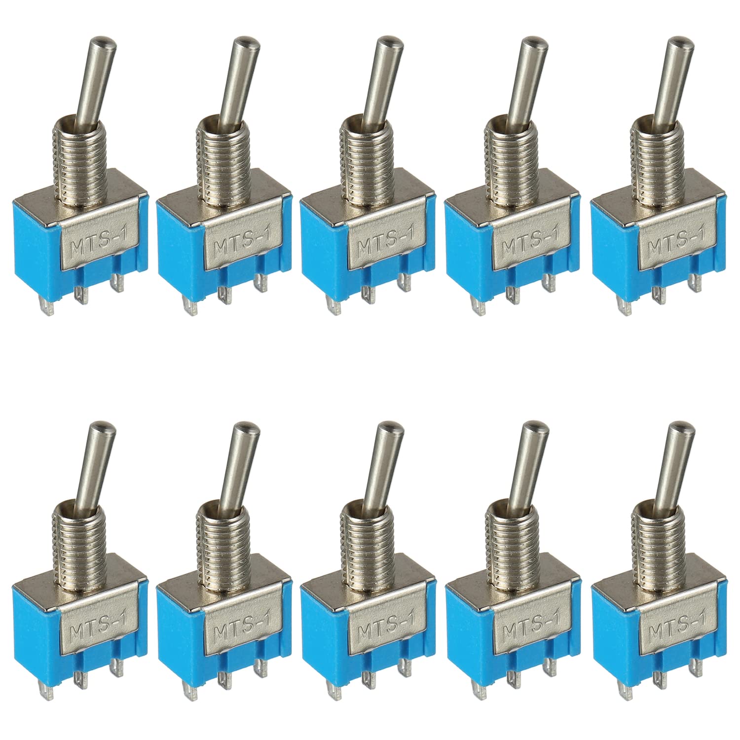 HUAREW SPDT Mini Toggle Switch MST-102 AC 125V 6A / 250V 3A ON-ON 3 Pins 2 Position, Marine Rocker Locking Toggle Switch for Arduino Auto Truck Boat Switches 10Pcs