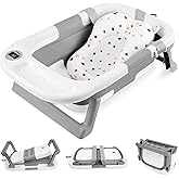LIVINGbasics Foldable Baby Bath Tub for Infants to Toddler, Anti-Slip Portable Travel Shower Basin with Soft Support Cushion 