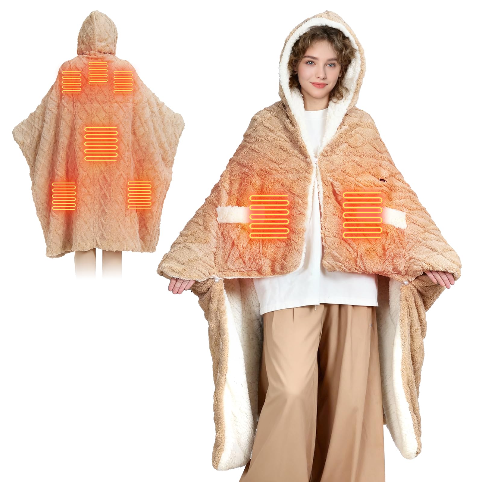 Photo 1 of ***NONFUNCTIONAL*** Heated Throw Blanket Wearable Battery Operated, 59" x 63" Cordless Portable Electric Blanket Wrap Poncho, Outdoor Heated Shawl 8 Heating Zones, For Travel,Camping,Bed?Battery Not Included?