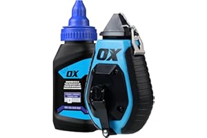 OX Pro 100ft Chalk Line ABS Plastic with Rubber Grip with Chalk Powder 4oz - 6:1 Gear Ratio with Cotton Nylon Standard Bold Line Pointed Tip Chalk Line Tool Chaclain Para Construccin