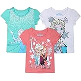 Disney Frozen Girls Elsa and Anna 3 Pack T-Shirts for Toddler and Little Kids