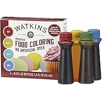 Watkins Assorted Food Coloring, 1 Each Red, Yellow, Green, Blue, Total Four .3 oz bottles
