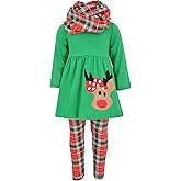 Unique Baby Girls Kids Toddler 3pc Outfit Set Long Sleeve Soft Knit Tunic Top Leggings and Scarf
