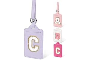 IQIMOTT Initial Luggage Tags for Suitcases, Cute Letter Luggage Bag Suitcase Identifier Name Baggage Tag, PU Leather Travel Luggage Tags, Bag Tags for Men Women Kids Luggage Handbags(Purple-White C)