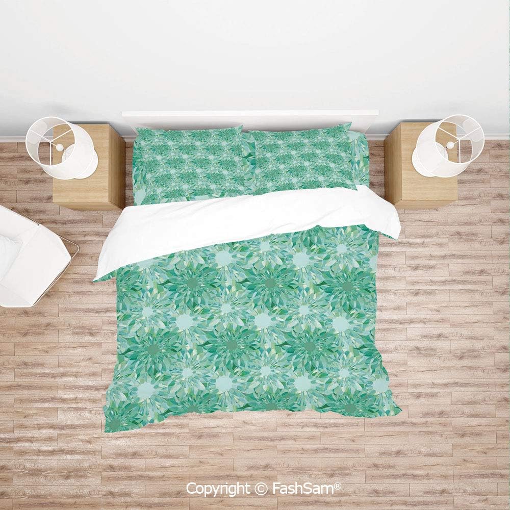 FashSam 4 Piece Bedding Sets Breathable Floral Pattern with Beryl Crystal Guilloche Flowers Carving Art Decorating Image Print for Home(Queen)