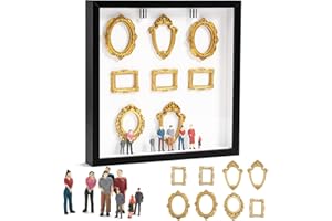 DIY Mini Museum Silhouette Box, Personalized Family Photo Shadow Box Frames with 8 Gold Mini Frames and 8 Figurines, Suitable