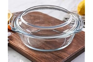 Mapeoes Casserole Baking Dish with 2 pcs, 1.5 QT large,Round with Handle and Lid, Borosilicate Glasses, Oven Microwave Dishwa