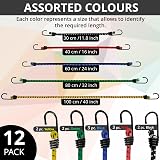 ANSIO Bungee Cords with Hooks Assorted Pack 12 Elastic Straps 16-40in view 2